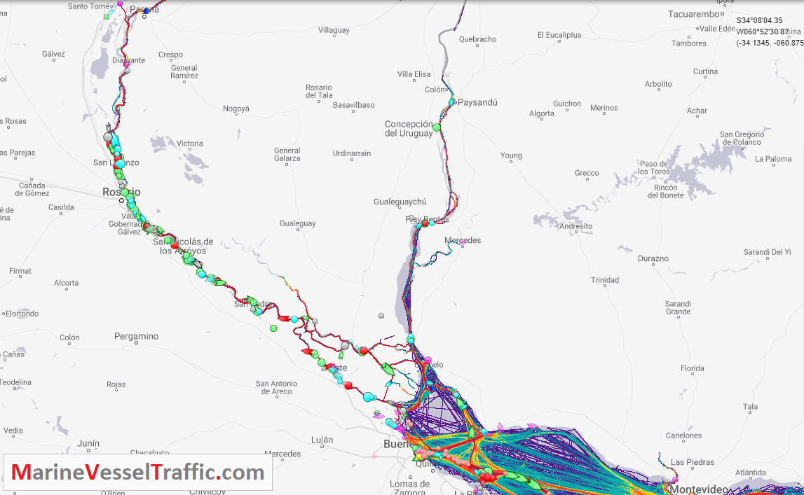 Live Marine Traffic, Density Map and Current Position of ships in URUGUAY RIVER